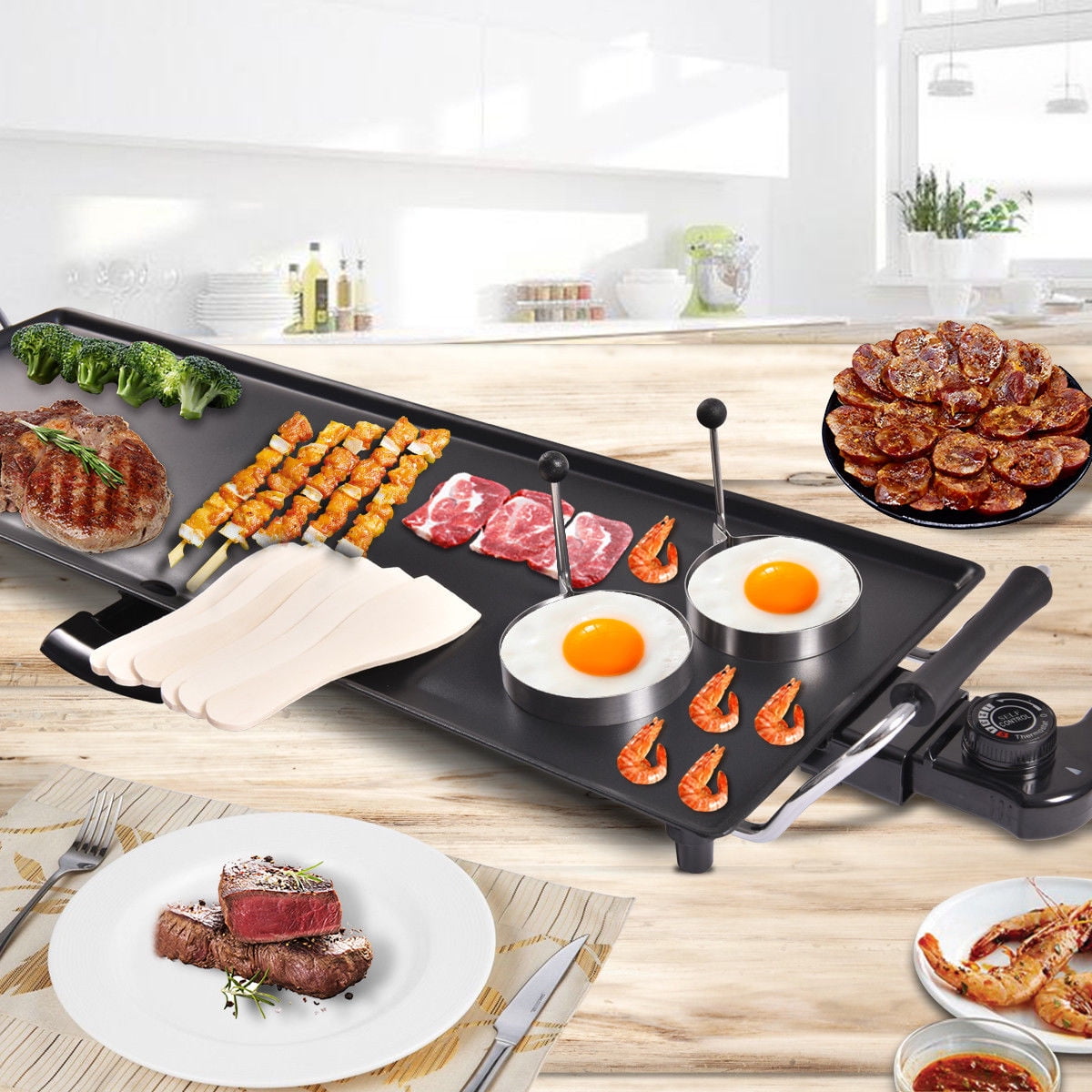Electric Teppanyaki Table Top Grill Griddle BBQ Barbecue Nonstick Camping