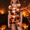 thumbnail image 2 of UAYOTSE Girls Short Sleeve Satin Pjs Set, Button‑Front Collared Top and Matching Shorts, Kids Sleep Loungewear for Holiday & Everyday Wear Size 10-11 Years, 2 of 5