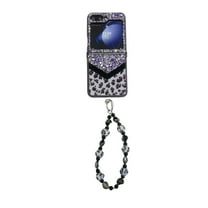 TECH CIRCLE for Samsung Galaxy Z Flip 4 Phone Case, Bling Glitter Leopards Print Slim Lightweight Case Hard PC Girly Women Cover with Wrist Strap for Galaxy Z Flip 4 6.7" 2022,Purple