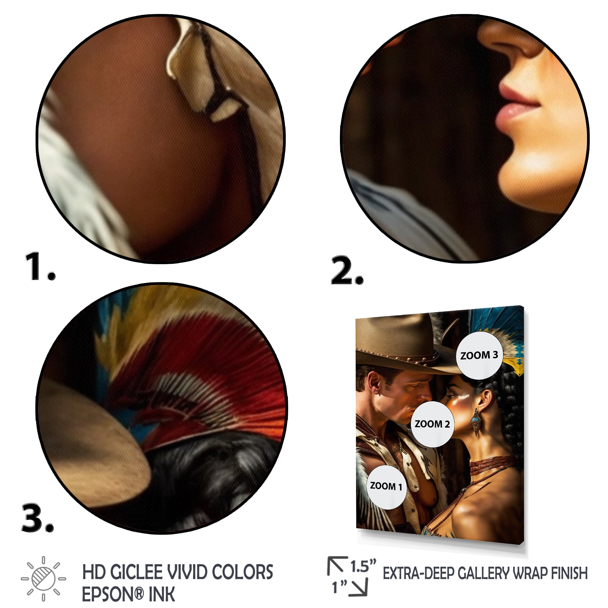 Designart Cowboy And An Indian Woman In Love III Canvas Wall Art