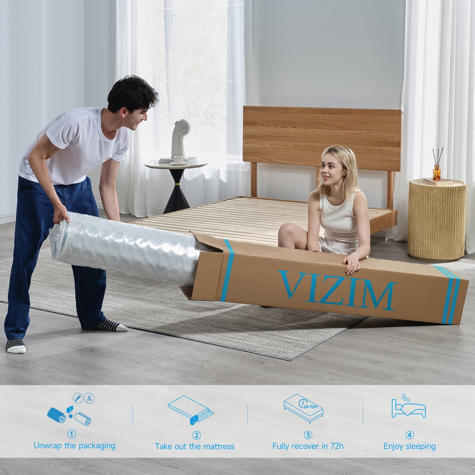 Queen Mattress in a Box,VIZIM 12 Inch Memory Foam Pocket Spring Hybrid Queen Size Mattresses for Motion Isolation & Back Pain Relief, Edge Support