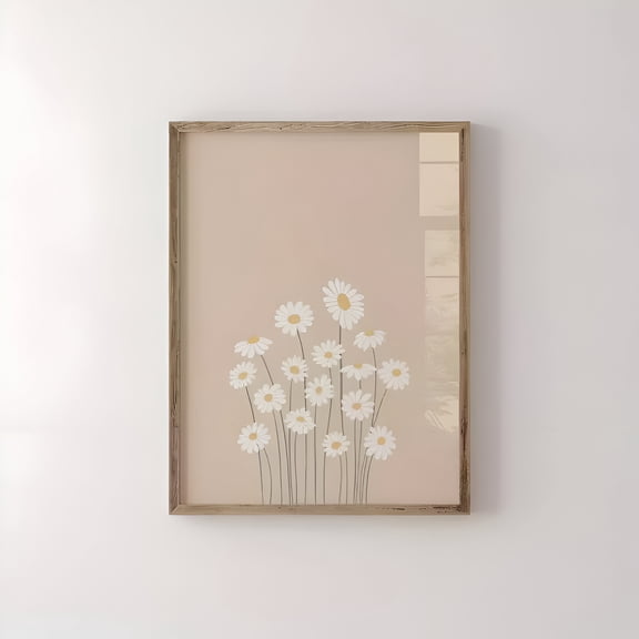 Bohemian Daisy Wall Art Poster Cream Floral Neutral Modern Decor for Living Room Dining Room Kitchen Farmhouse, UNFRAMED 8x12