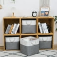 thumbnail image 4 of 13 x 13 Inch Cube Storage Bins, 6 Pack Extra Large Collapsible Fabric Storage Bin with Ropes, Foldable Storage Cubes for Home (White & Grey-13"x13"x13"), 4 of 5