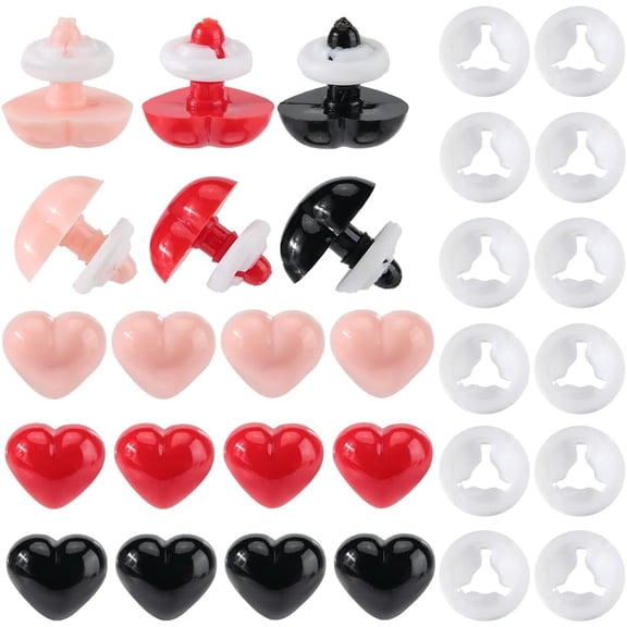 60Pcs 3 Colors Heart Safety Eyes 0.83" Black Red Pink Love Hearts Plastic Animal Eyes with Washers Crafts Making Stuffed Doll Eyes for Puppet Teddy Crochet Plush Animals Doll Supplies