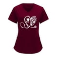 thumbnail image 1 of Womens Scrub Top V-neck Solid Color Overalls Partial Positioning Printing Short Sleeve Working Uniform Tops, 1 of 6
