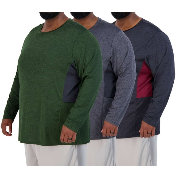 Real Essentials 3 Pack: Men’s Big & Tall Tech Stretch Long-Sleeve & Short-Sleeve Dry-Fit T-Shirt (3XT-5XT)