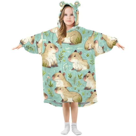 joogoo Wearable Blanket Hoodie for Capybara Cute Oversized Sherpa Hooded 3-14 YR M