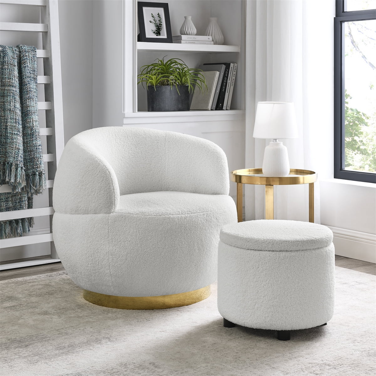 Swivel Barrel Chair with Storage Ottoman,Modern Round Accent Sofa Chair Leisure Arm Chair for