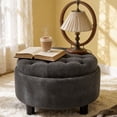 thumbnail image 3 of CQSXDA Versatile Upholstered 25 Inch Round Ottoman with Removable Top and Tray for Coffee Table Use in Living Rooms and Bedrooms, Dark Grey, 3 of 12