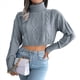 thumbnail image 3 of Suéter Corto de Cuello Alto para Mujer, Suéter de Punto, Jersey de Larga con Cuello Redondo, Tops. Gris L, 3 of 10