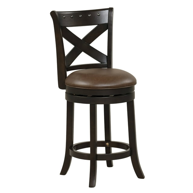 Costway 26" Swivel Bar Stool 1PC Counter Height PU Leather Seat Rubber Wood Legs Footrest