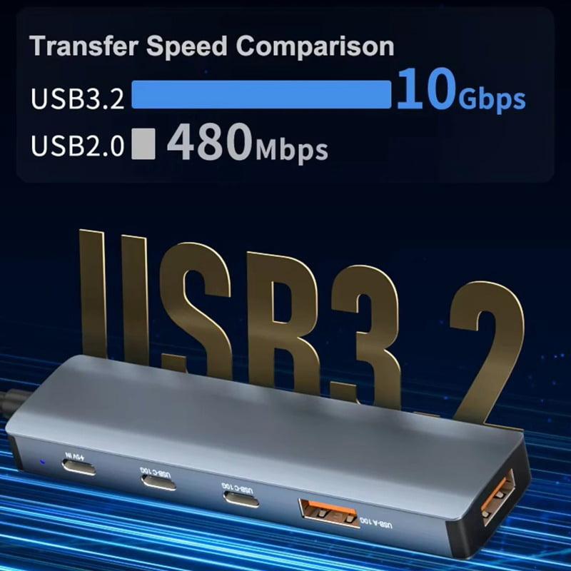 USB C Type-C Hub 5 in 1 Multiple USB3.2 Hub 10Gbps USB-A & USB-C Splitter for Laptop Desktop PC with 5-Port Power Delivery (15CM)