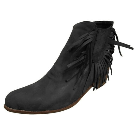 

Womens Boots Women Boots Women s Vintage Tassels Up Short Boots Midheel Boots Shoes Cowboy Boots Modern Western Cowboy Distressed Boot Black