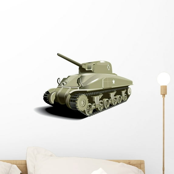 Green Military Tank Wall Decal Sticker, Wallmonkeys Peel & Stick Vinyl Graphic (18 in W x 13 in H)