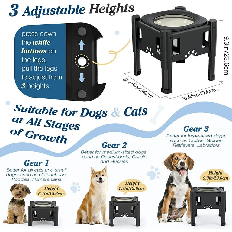 AHX Elevated Dog Food Water Bowl - Raised Dog Bowls with Stand Non Skid -  Double Dog Feeding Bowl Set with Splash Proof Guard - Cera