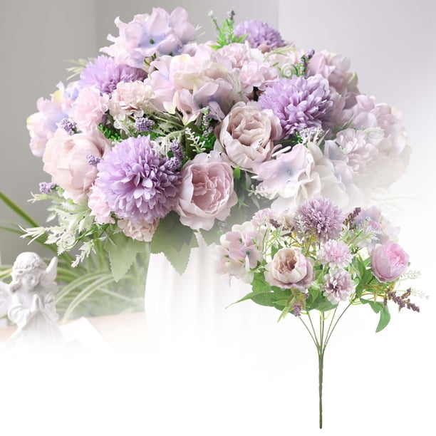Ramo De Peonías Y Hortensias Artificiales Estilo 7 Para Bodas, Ramos De Novia Y Arreglos Florales Para El Hogar