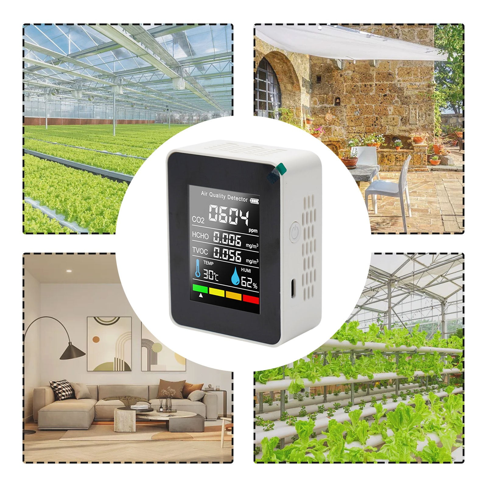 RichLink 5in1 Co2 Meter Temperature Humidity Air Quality Monitor Carbon Dioxide Detector