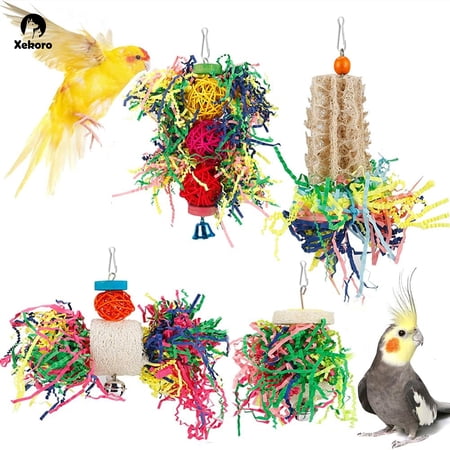 Xekoro Foraging Toys Parakeet Chewing Hanging Toy Shredded Paper Bird Cage Accessories for Conure Cockatiel Budgies Lovebird Parrotlet