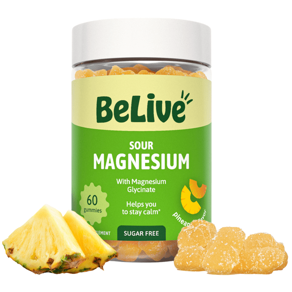 BeLive Magnesium Gummies - 60 Ct | Magnesium Glycinate Supplements for Relaxation, Stress Relief, and Sleep for Adults & Kids - Tasty and Tangy Pineapple Flavor