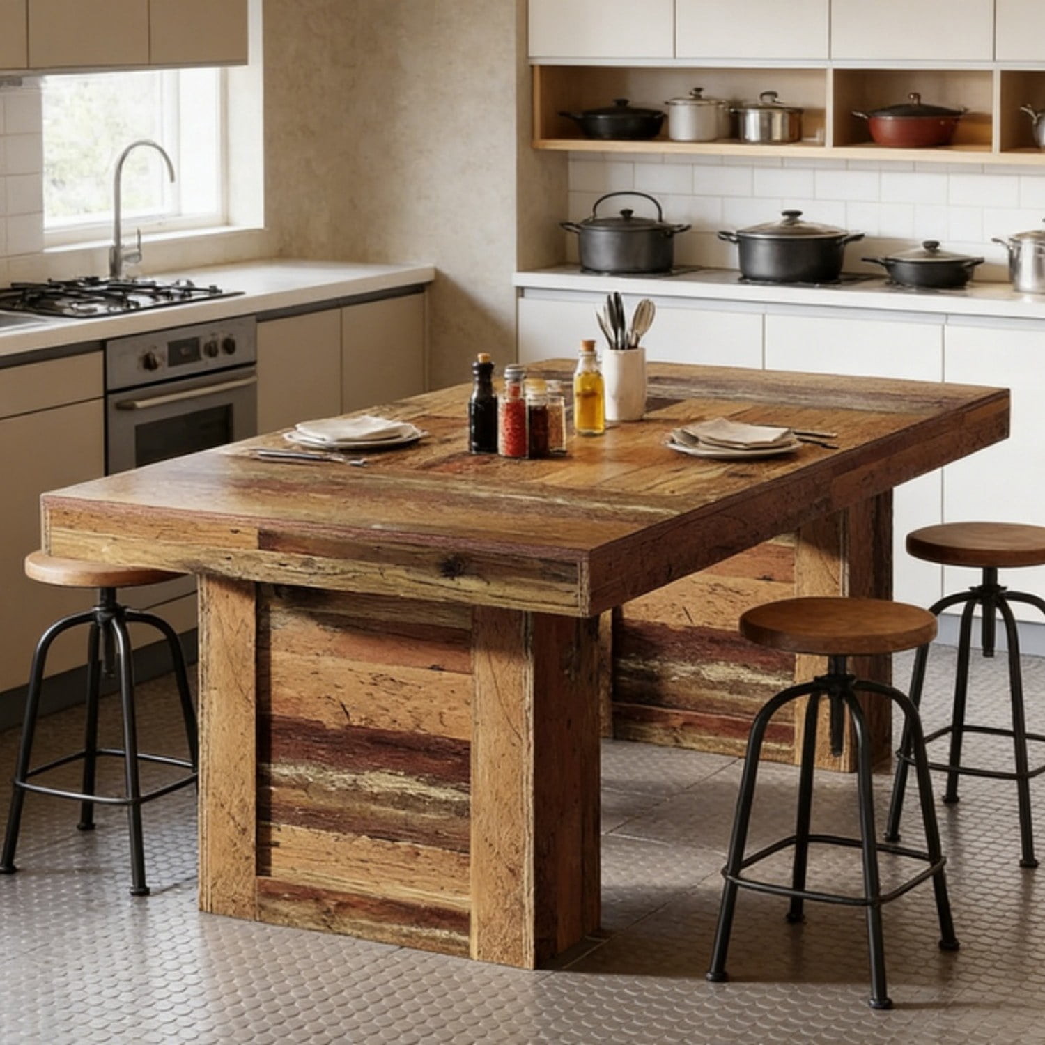 63-inch Rustic Farmhouse Dining Table with Patchwork Wood-Grain Finish