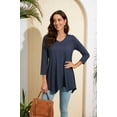 thumbnail image 5 of ENMAIN Womens Tunic Tops V Neck 3/4 Sleeve Blouse Casual Navy Blue Shirt Irregular Hem Flowy Tunic XL, 5 of 8