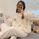 thumbnail image 1 of Pijama de vellón coral para mujer, lindo traje de invierno de franela gruesa y cálida con forro polar de cerdo para el hogar, 1 of 6