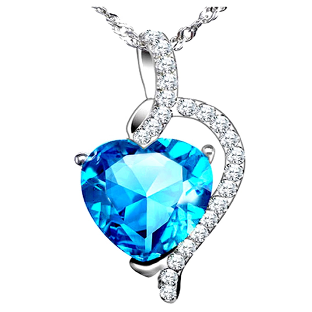 Devuggo 4.10 Carat TCW Heart Shaped Gemstone Created Blue Topaz 925 Sterling Silver Necklace Pendant with free 18"... by