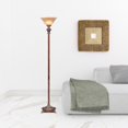 thumbnail image 2 of 69" Brown Faux Wood Torchiere Floor Lamp With Brown Stained Glass Bell Shade, 2 of 7