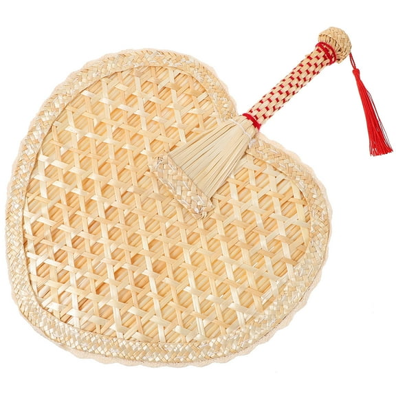 LEORX Beige Hand Fan Handmade Wheat Straw Woven Chinese Decorative Fan for Parties and Outdoors