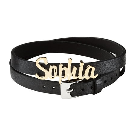 Personalized Women's Sterling Silver or Gold over Silver Script Name Leather Wrap Bracelet And Choker. 14.75"