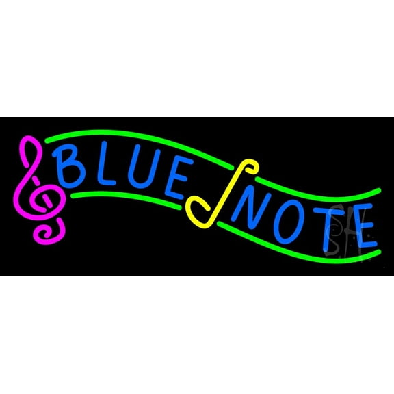 Blue Note 2 LED Neon Sign 10" Tall x 24" Wide - inches Black Square Cut Acrylic Backing, with Dimmer - Premium built indoor Sign for Studio, Club, Home décor, Event, Workshop, Storefront.
