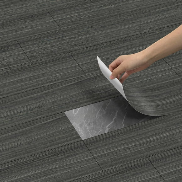 Jinsinto Wood Effect Self Adhesive Floor Tiles, Self Adhesive Gray Vinyl Floor Tiles Wood PVC Waterproof Wear Resistant Look for Bathroom Kitchen 1pcs