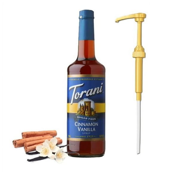 Torani Sugar Free Cinnamon Vanilla Flavouring Syrup, 25.4 fl oz (750ml) Glass Bottle with Absol Gold Pump