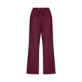 thumbnail image 4 of Women High Waisted Wide Leg Pants Drawstring Elastic Trousers Comfy Straight Leg Long Pants With Pockets, 4 of 5