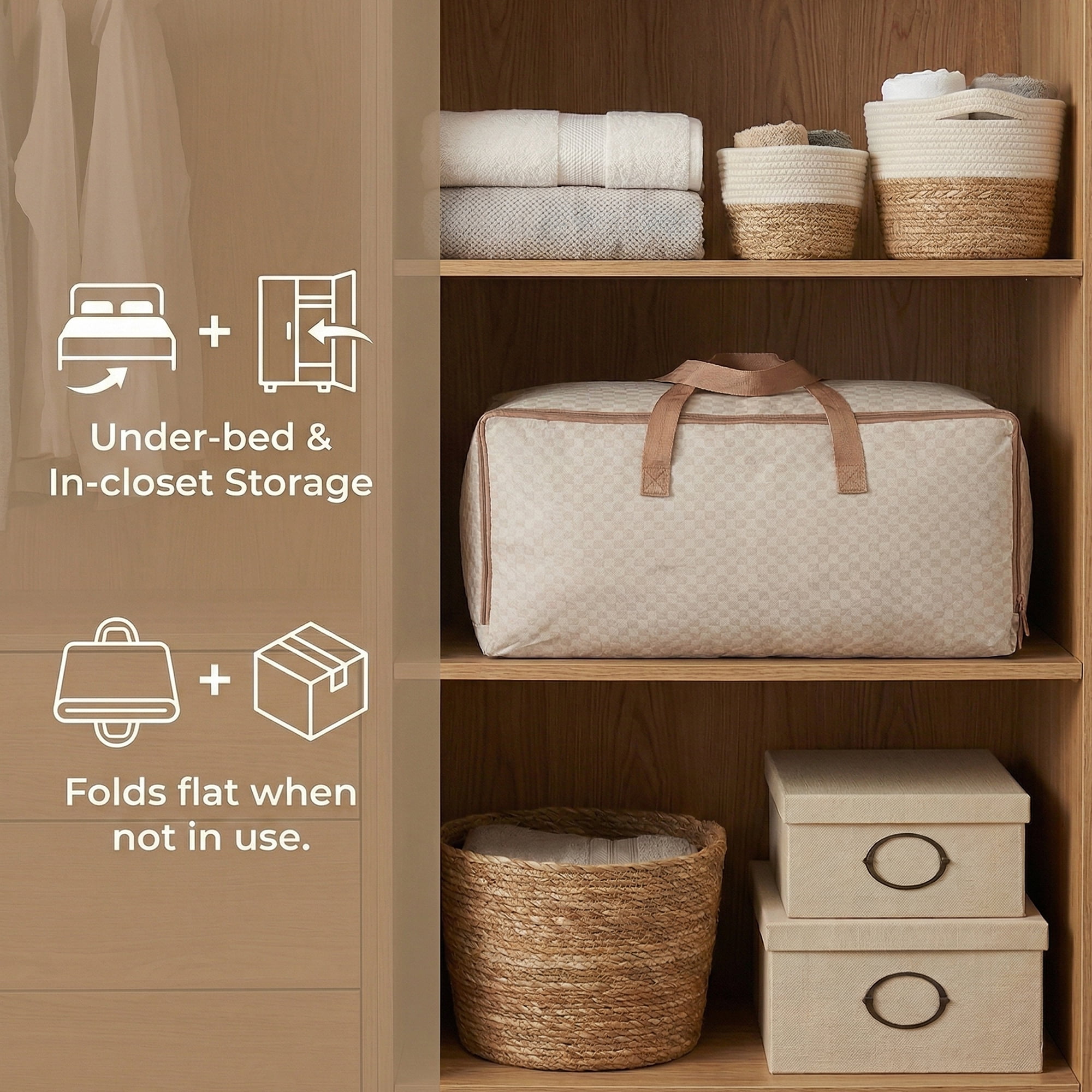 Unique Bargains Storage Floral Moving Bags for Organizing Clothing Brown 27.6"x19.7"x9.8"