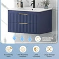 thumbnail image 6 of 30" Bathroom Vanity Cabinet with Sink Combo, Wall Mounted Floating Bathroom Vanity with 2 Big Drawers and Gold Metal Handles, Blue, 6 of 9