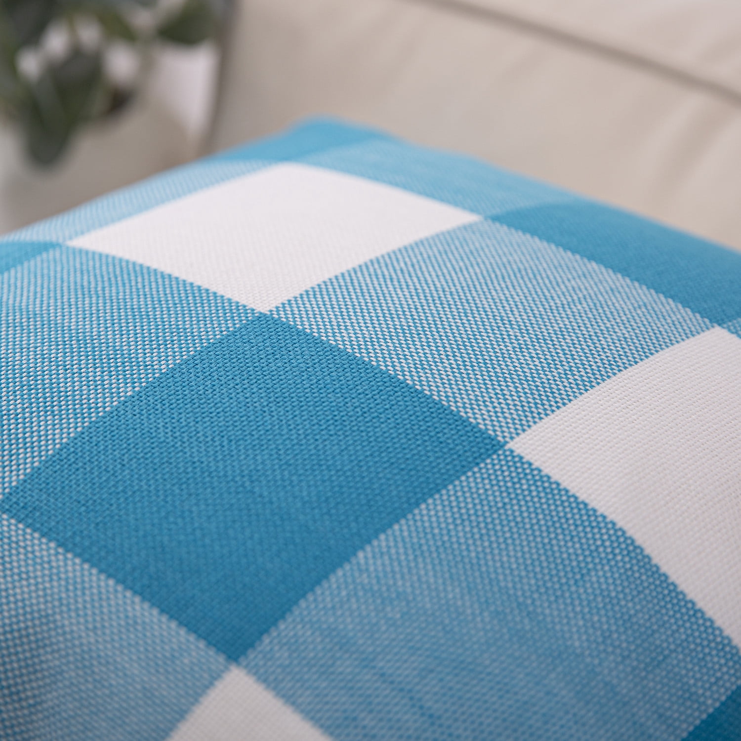 Phantoscope Buffalo Checker Plaid Farmhouse Summer Square Decorative Throw Pillow for Couch, 20" x 20", Blue/White, 2 Pack