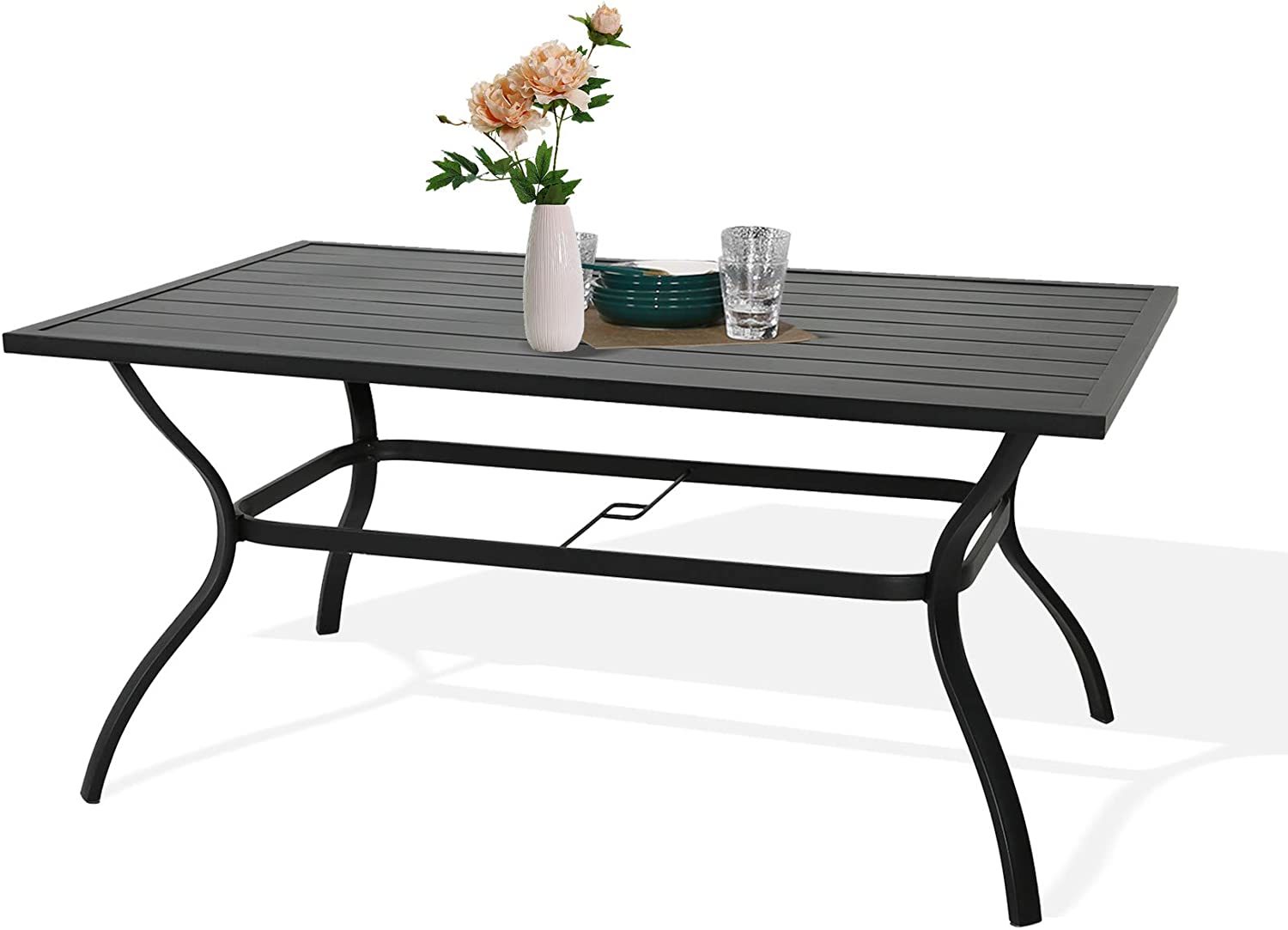 Mqlnutr Outdoor Metal Slat Dining Table Patio Rectangle Bistro Table Outdoor Furniture Garden