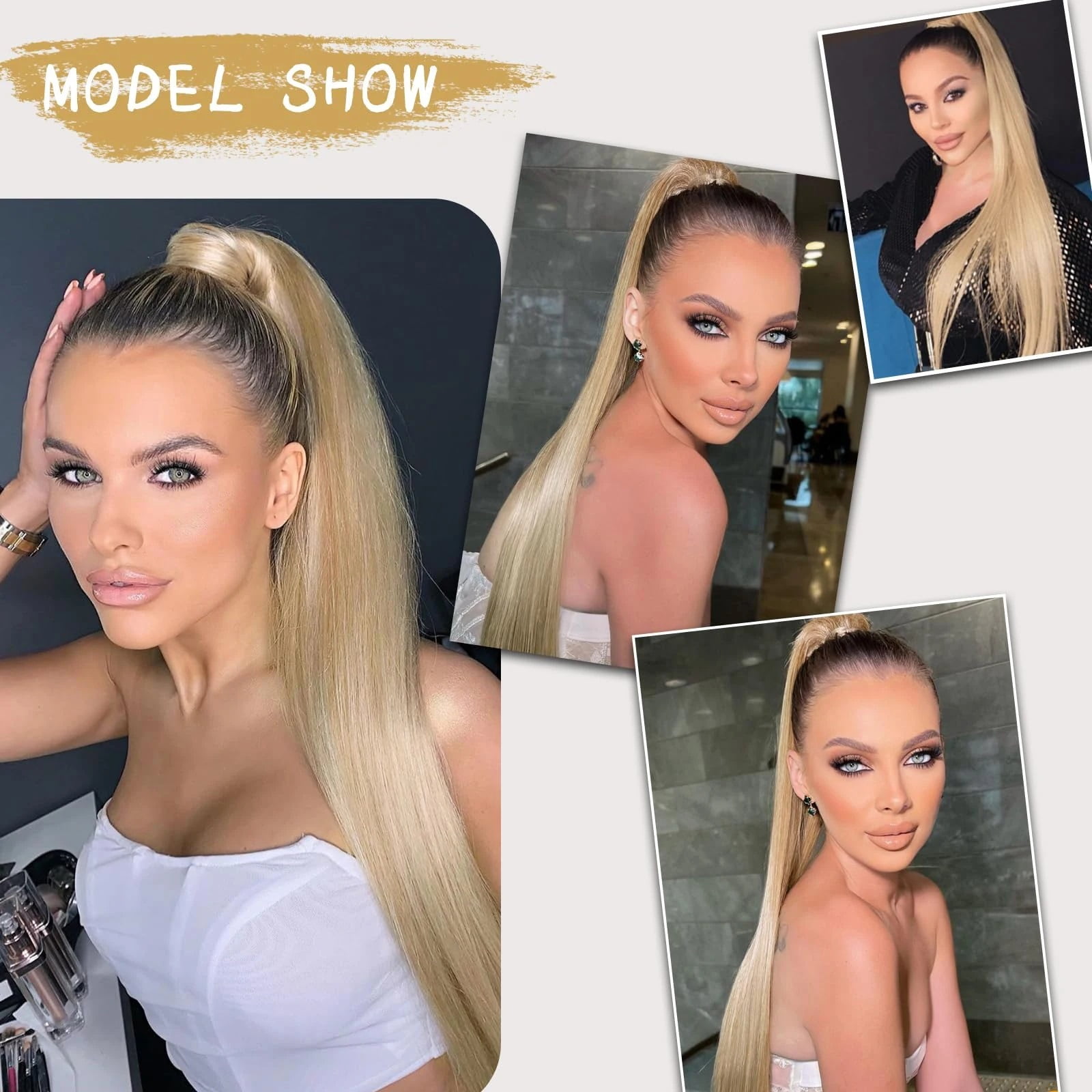 Blonde 613 Straight Drawstring Ponytail Clip In Hair Extensions 100% Human Hair Extensions