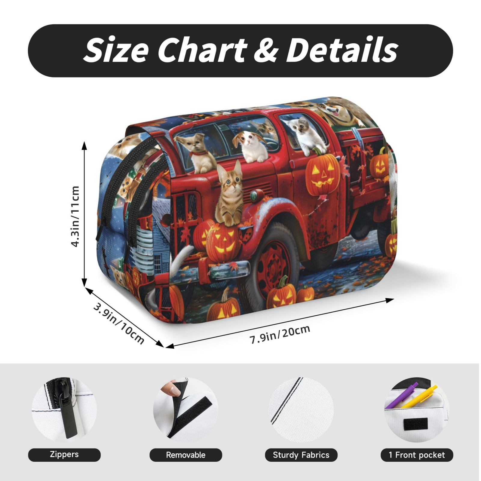 Rateoe Halloween Pets Pumpkins Pattern Double Clamshell Pen Case, Storage Organizer with Two Zipper Compartments– Holds Up to 50 Pencils & Pens