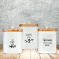 thumbnail image 2 of AuldHome Design Farmhouse White Enamelware Canisters (Set of 3); Storage Containers for Coffee, Tea and Sugar in White Enamel and Wood Design, 2 of 10