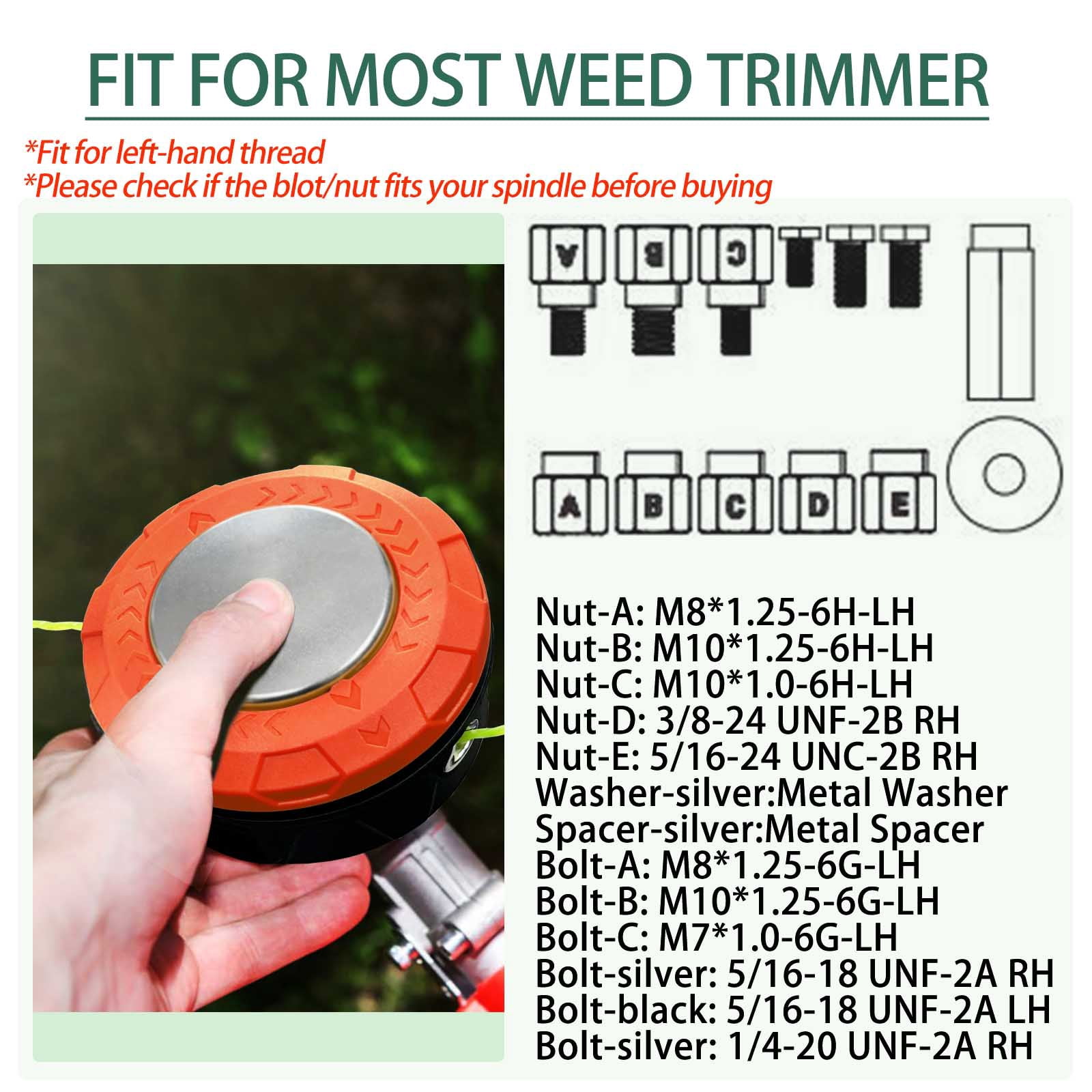 Universal Weed Eater Head,Easy Feed Trimmer Bump Head with Wear-resistant rotating iron plate, Weed Wacker Head Trimmer Head for Echo,Ego,Dewalt,Stihl,Ryobi...with 14ft 095’’Trimmer Line,Orange