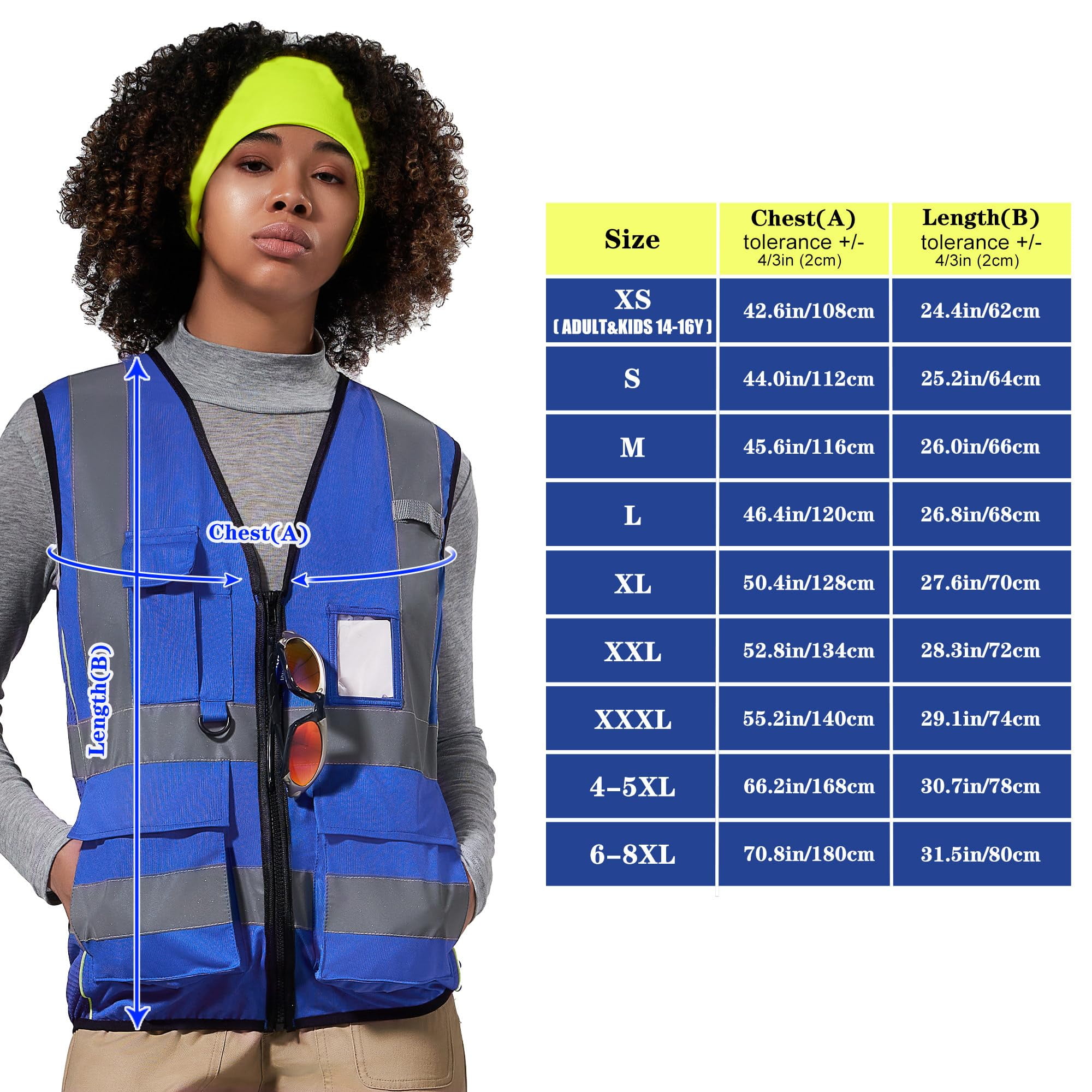 A-SAFETY High Vis Safety Vest for Women - Reflective Strips, Multi-Pockets, Zipper Closure