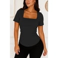 thumbnail image 1 of Blusa de licra fresca y elegante cuello cuadrado Negro Mediana, 1 of 2