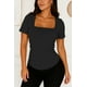 thumbnail image 1 of Blusa de licra fresca y elegante cuello cuadrado Negro Mediana, 1 of 2