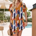 thumbnail image 5 of Women's Floral Print V-Neck Short Sleeve Casual Pullover Dress with Pocket, Summer Dress Comfortable Loose Fit, Fashionable Ladies Clothing,Orange,L, 5 of 8