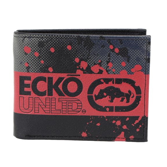Ecko Unltd Men's Bifold Wallet with World Famous Rhino Logo Black/Red