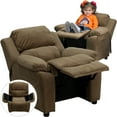 thumbnail image 3 of BizChair Deluxe Padded Contemporary Brown Microfiber Kids Recliner with Storage Arms, 3 of 14
