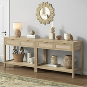 Surmoby Console Table with Rattan Drawers,Boho Wood Entryway Table Hallway Table Sofa Table with Open Storage Shelf for Living Room,Foyer and Corridor,Light Oak