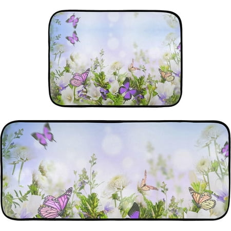 

SKYSONIC Butterfly 2 Pieces Kitchen Rug Cushioned Anti-Fatigue Kitchen Rugs Set for Home Office Laundry 19.7 x 27.6 +19.7 x 47.2